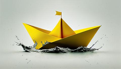 Origami Boat on Water