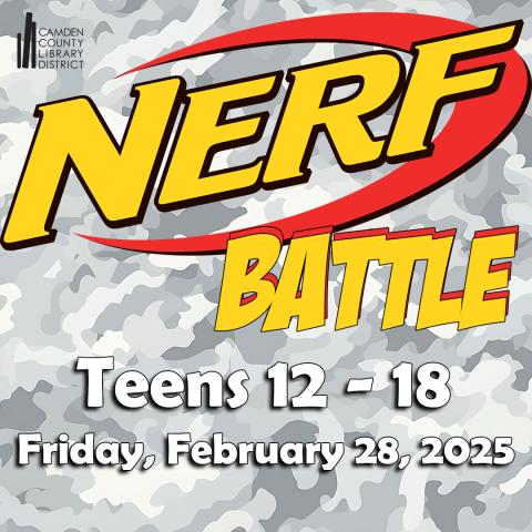 NERF Battle for teens on white and grey camo background