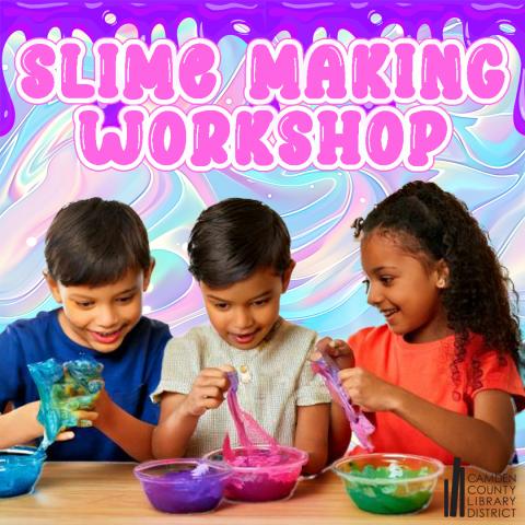 Group of three kids, two boys and one girl, playing with homemade slime