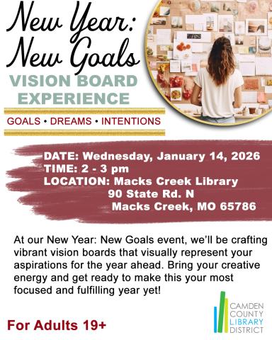New Year: New Goals Young Woman with Back to Camera looking at pinned images on a bulletin board