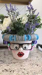 Painted Clay Pot with Curlers